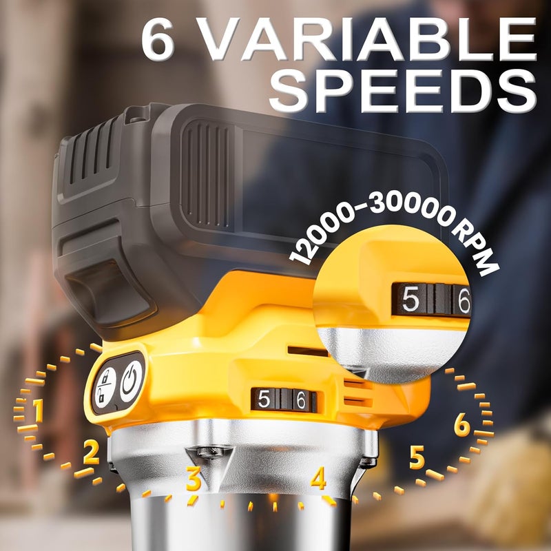 MtiolHig Cordless Compact Router Compatible with DeWalt 20V Battery (Bare Tool), 6 Variable Speeds Router Tool for Woodworking, 800W Fixed Base Wood Router - Image 4